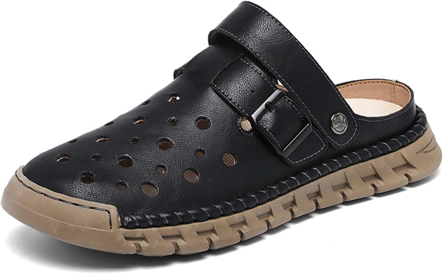 

Мужские закрытые кожаные сандалии ручной работы, летние для походов, пляжа и спорта, сандалии с регулируемым каблуком, двойное использование Generic, черный