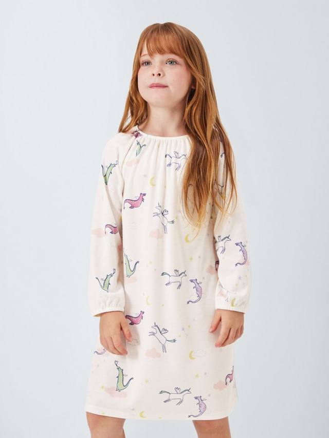 

Детская пижама с единорогами и драконами и блестками John Lewis, White
