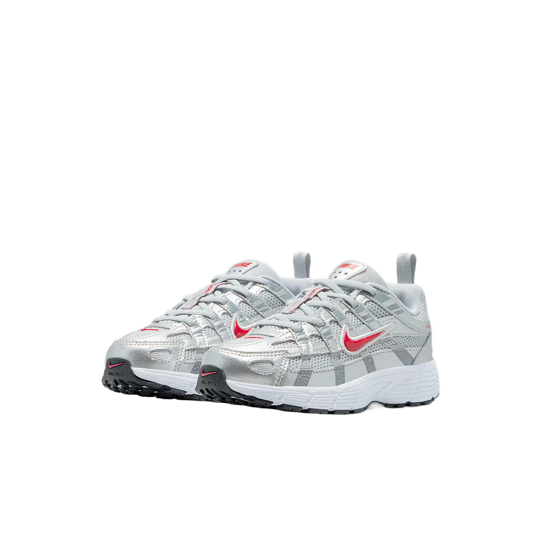 P 6000 Кожаные, текстильные дышащие низкие кроссовки для бега Kids' Nike, metallic серебряный/серебряный/cool серый/gym красный — фото 4