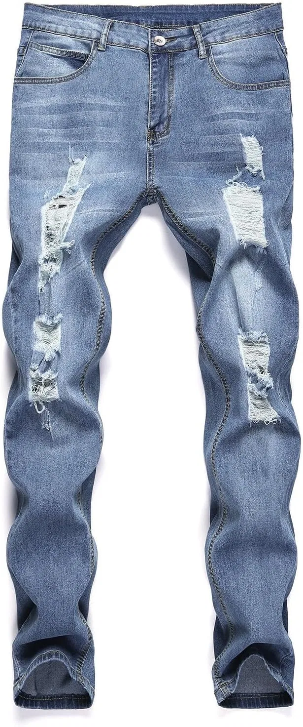 Джинсы скинни с разрывами светло-голубой — фото 4