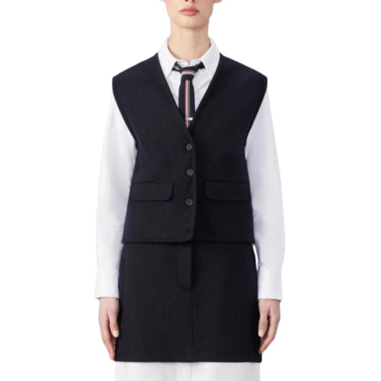 

THOM BROWNE Вязаный жилет в ёлочку, Marine Blue