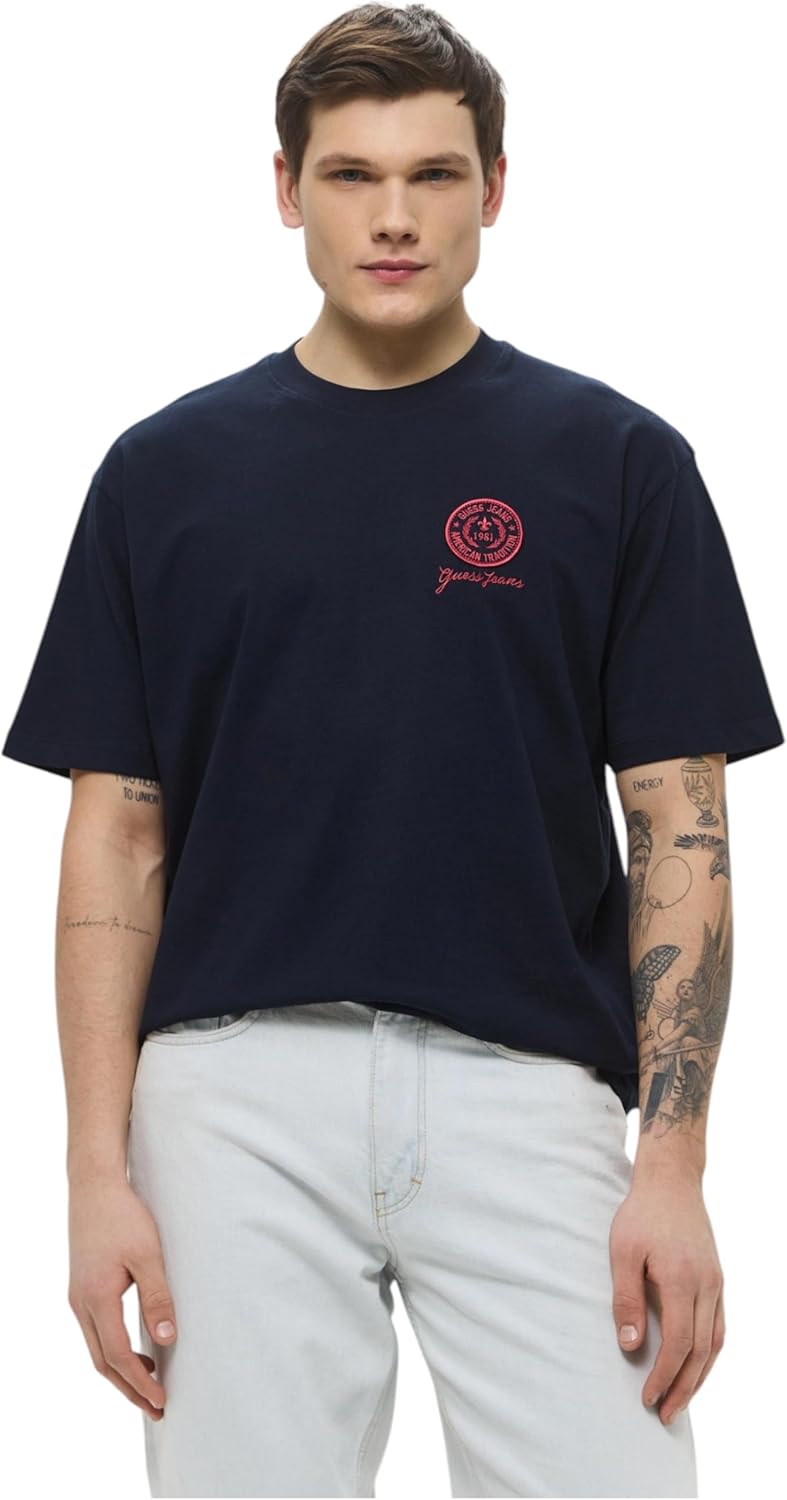 

Футболка Guess Jeans SS CN OS с вышитой нашивкой, мужская, повседневная