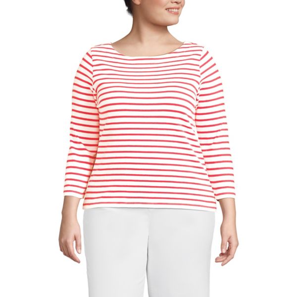 

Морская водолазка с лодочкой для полных Lands' End, цвет ivory berry stripes