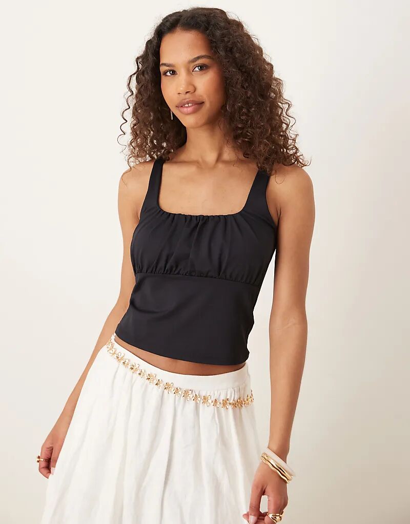 

Майка из полиамида со сборками на груди ASOS DESIGN черного цвета