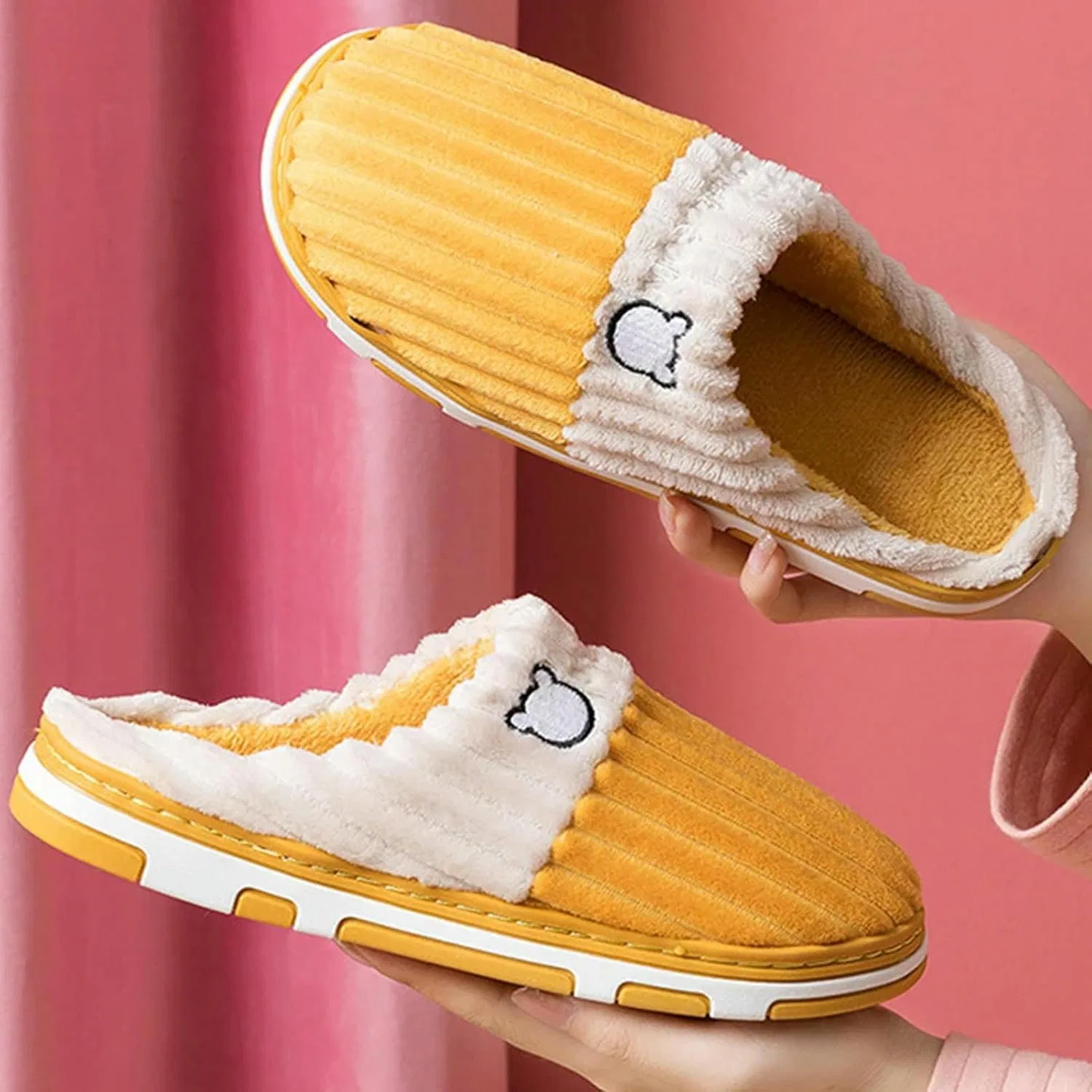 XMAIYIF Женские домашние тапочки из мягкого хлопка, теплые, нескользящие, плюшевые, мужские зимние, хлопковые тапочки - BN 38-39 — фото 4