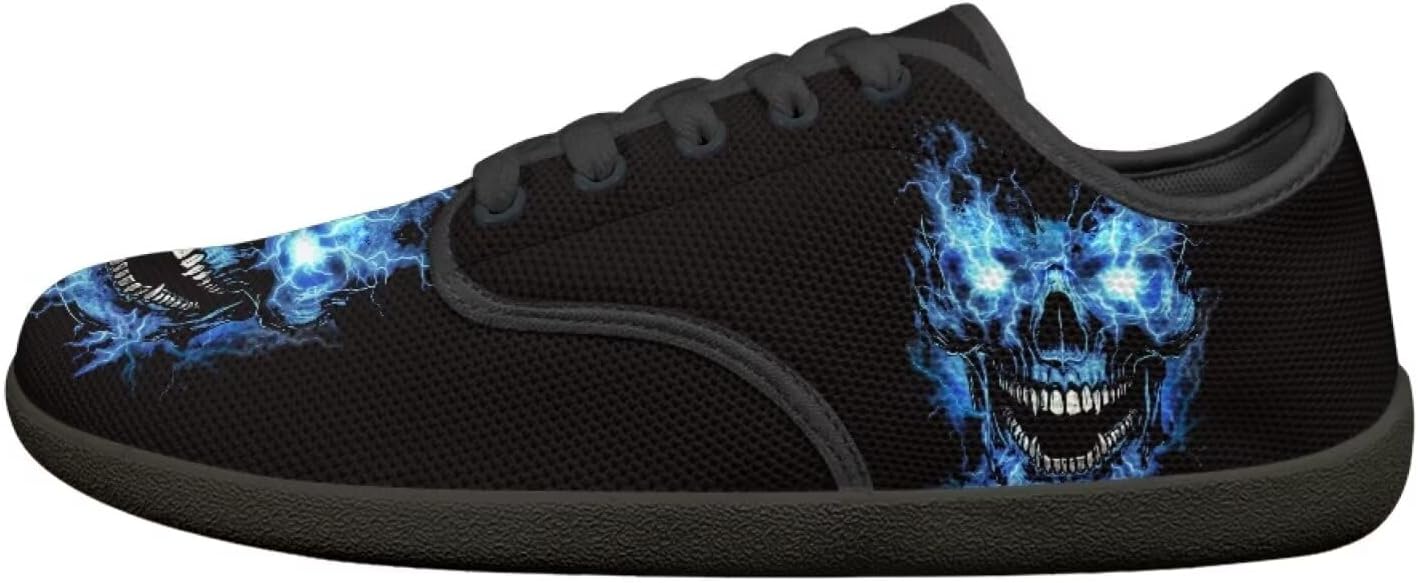 

Мужские кроссовки низкие повседневные с шнуровкой, с широким носком, для ходьбы, кроссовки с подошвой нулевого перепада Pointodoor, Skull Printed