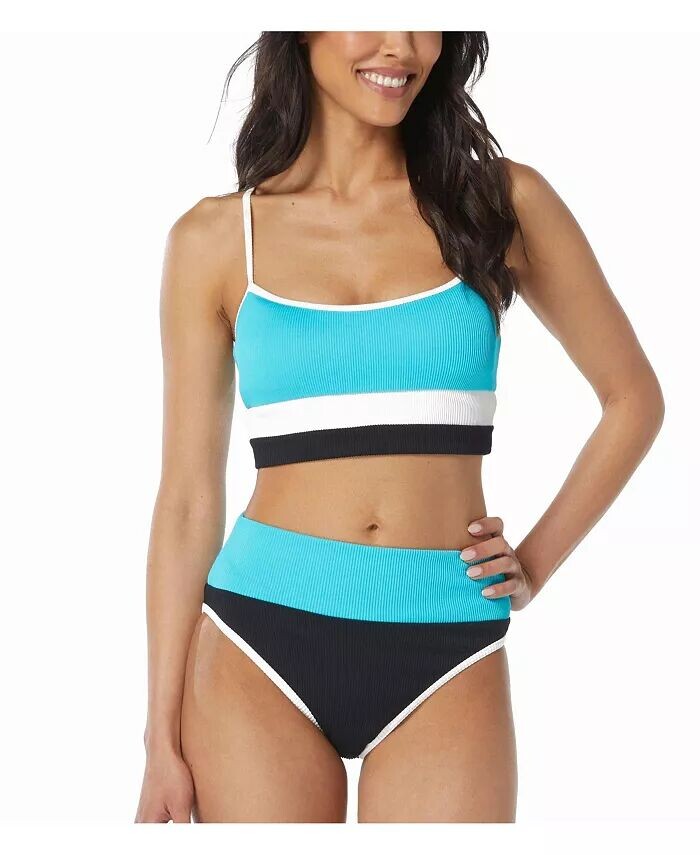 

Женский укороченный бикини-топ в рубчик Revive Beach House Sport, черный