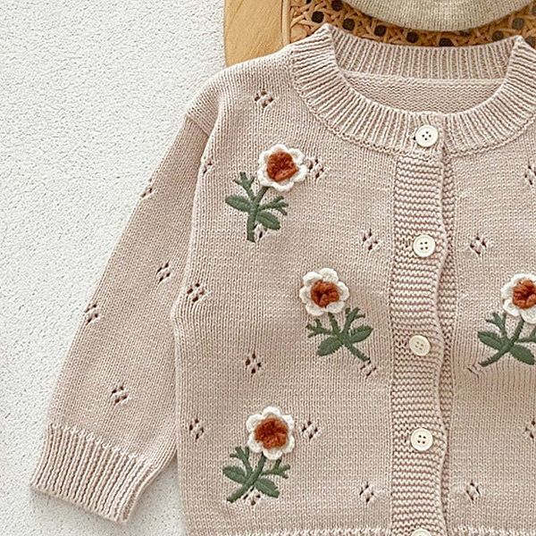 Кардиган для девочки с вышивкой цветов и длинными рукавами Mykids-Usa, White — фото 3