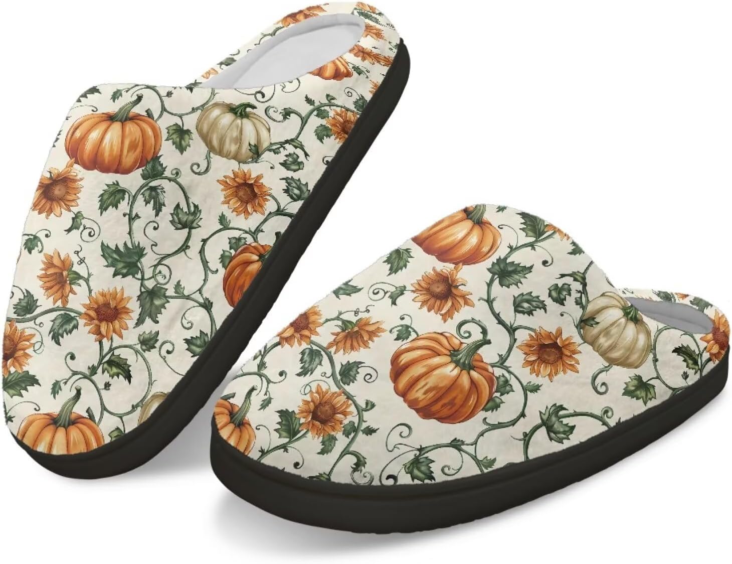 

Тапочки с памятью формы GIFTPUZZ для женщин и мужчин, осенние домашние тапочки, надеваются без застежек, можно стирать в машине, размер 4-12, Pumpkin Vines