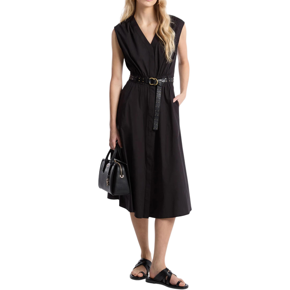 

Платье миди из стрейч-хлопкового поплина с поясом MICHAEL KORS, черный