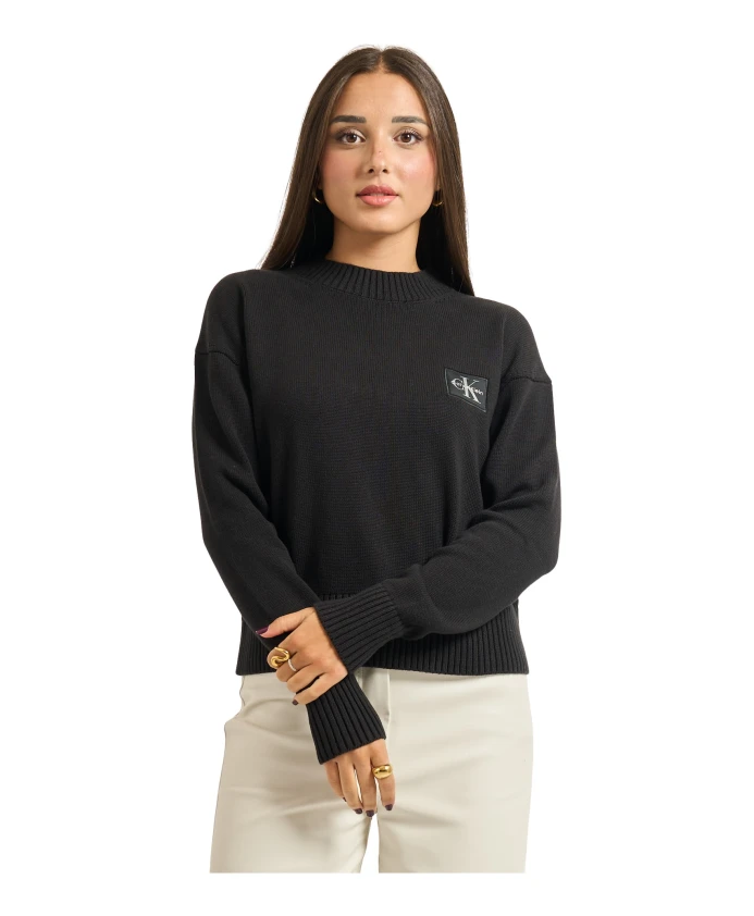 

Джемпер из хлопковой вязки с нашивкой Calvin Klein, черный