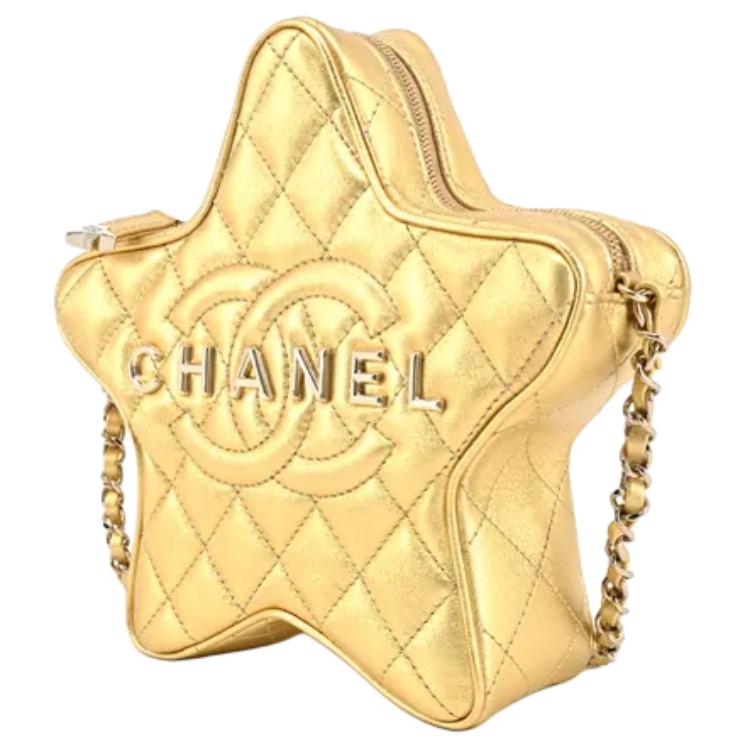 Одноручная кожаная сумка-клатч через плечо женская золотистая CHANEL — фото 2