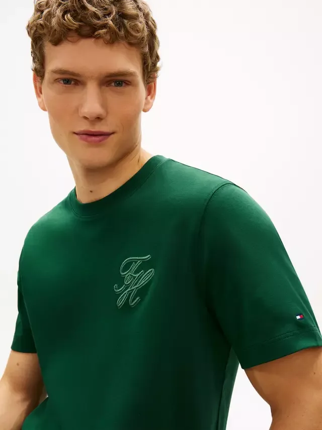 Футболка с вышитым логотипом в тон ткани Tommy Hilfiger, Dark Green — фото 4