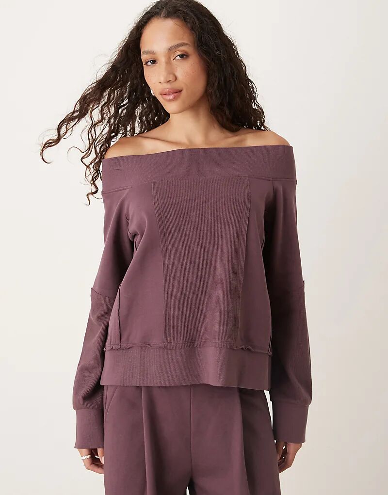 

Толстовка ASOS DESIGN Bardot Coord с вафельной вставкой сливового цвета