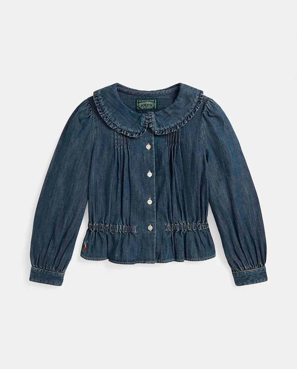 

Детская хлопковая блузка, облегающая талию Polo Ralph Lauren, индиго