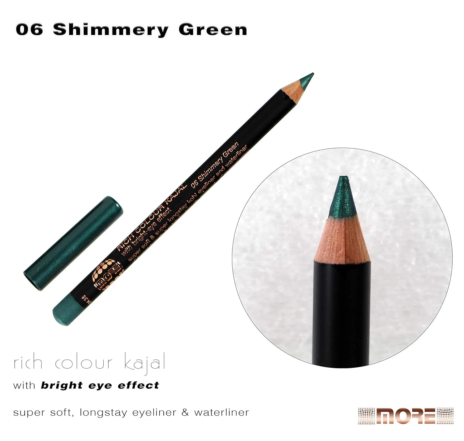 Карандаш-каял «Rich Colour Kajal» от MORE by Makki Cosmetics More Cosmetics, 06 Shimmery Green — фото 2