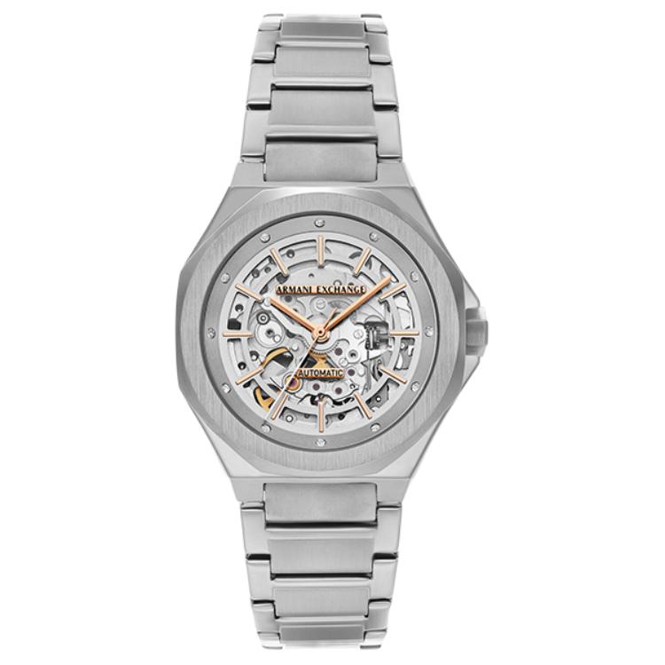 

ARMANI EXCHANGE Часы AE Armani Wrist Watch Mechanical Movement Stainless Steel Strap 36mm Silver Dial Women's Watch, Skeleton Dial