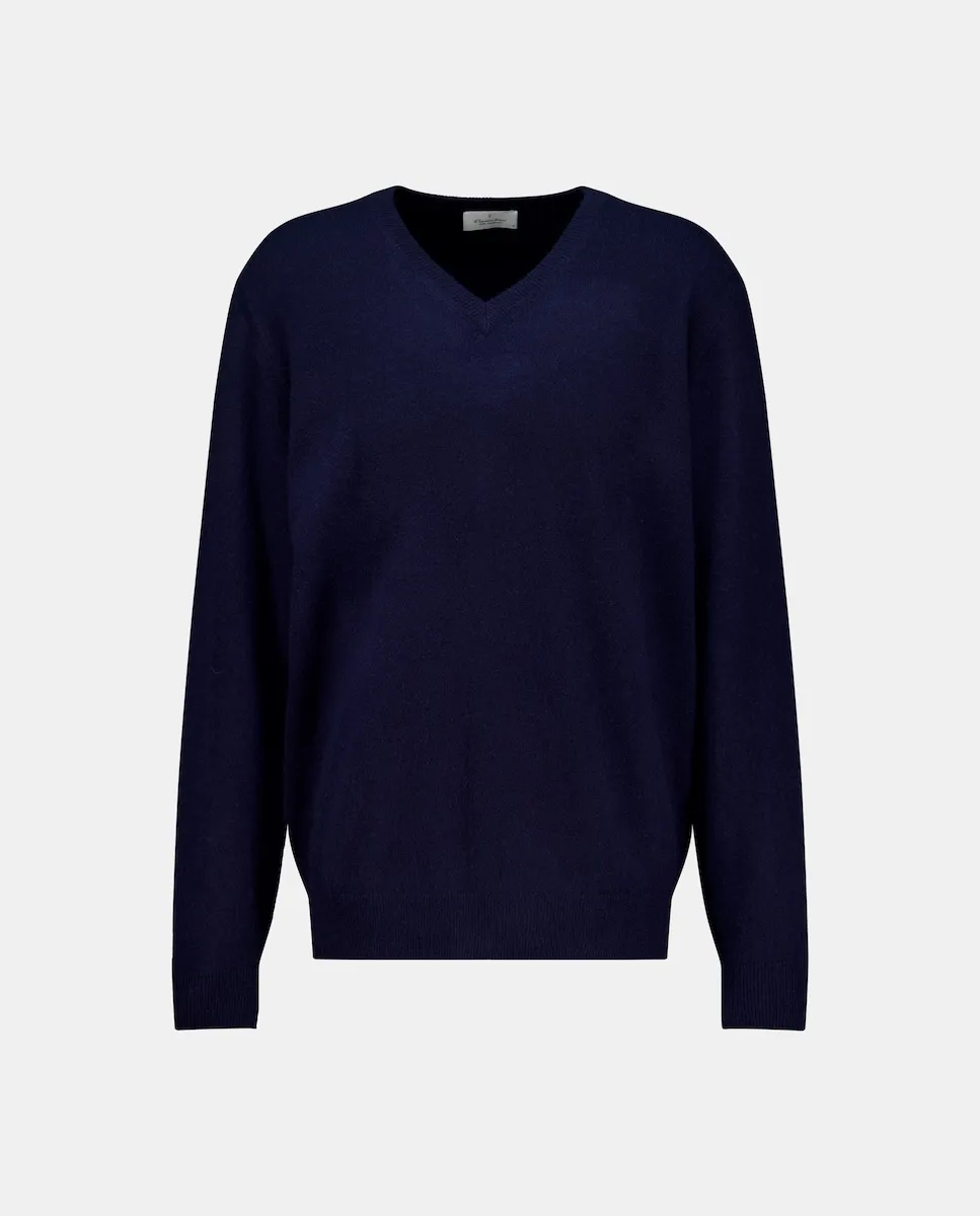 

Мужской джемпер с V-образным вырезом, однотонный, из кашемира Emidio Tucci, темно-синий