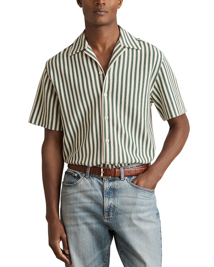 

Текстурированная рубашка в полоску Camp Shirt REISS, зеленый