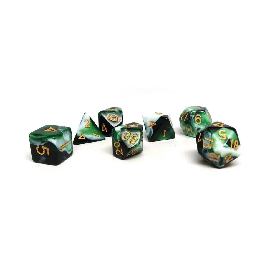 

Темно-зеленый водоворот с золотом (7), Dice - 7 Piece Poly Sets - Marble/Swirl (Easy Roller Dice)