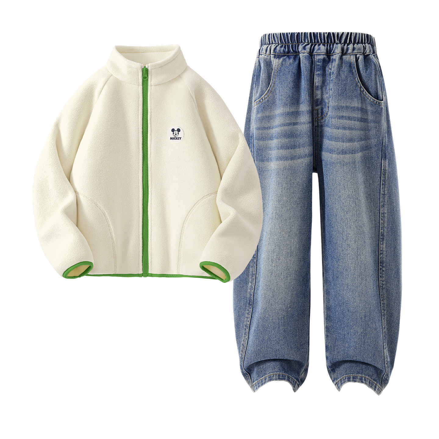 

Детская повседневная спортивная одежда Disney, Didi Zhong Round Hook-And-Loop Light Milk White+Solid Color Denim Blue