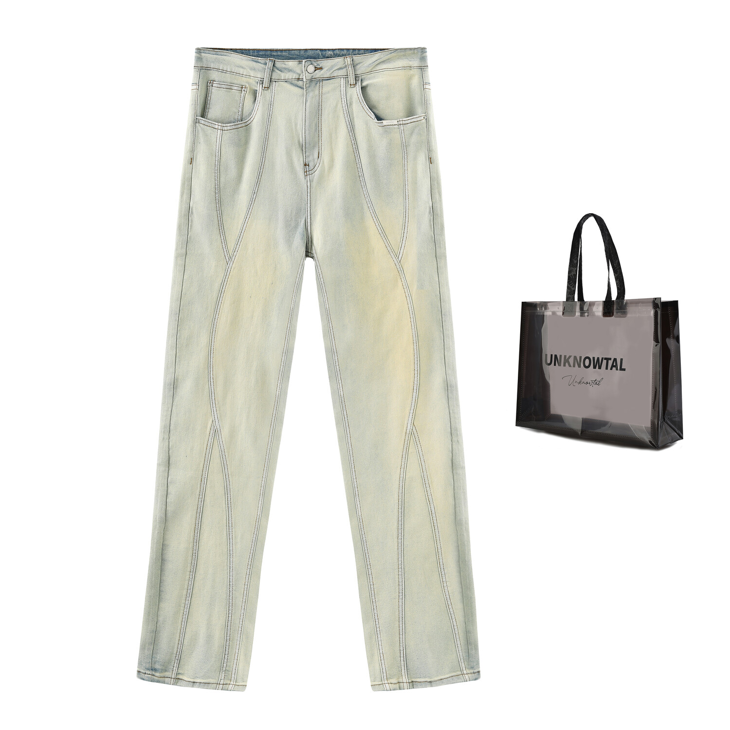 

Джинсы унисекс UNKNOWTAL, Мытый черно-серый подарочный пакет