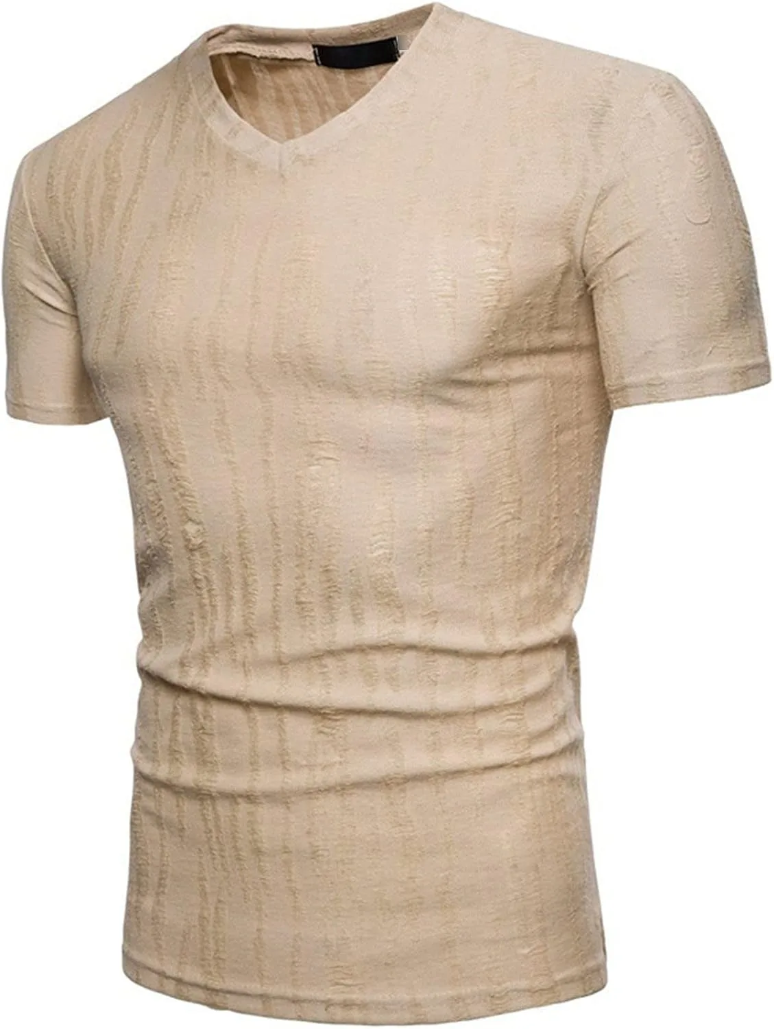Мужская футболка V-образный вырез Slim Fit Henley с коротким рукавом — фото 3