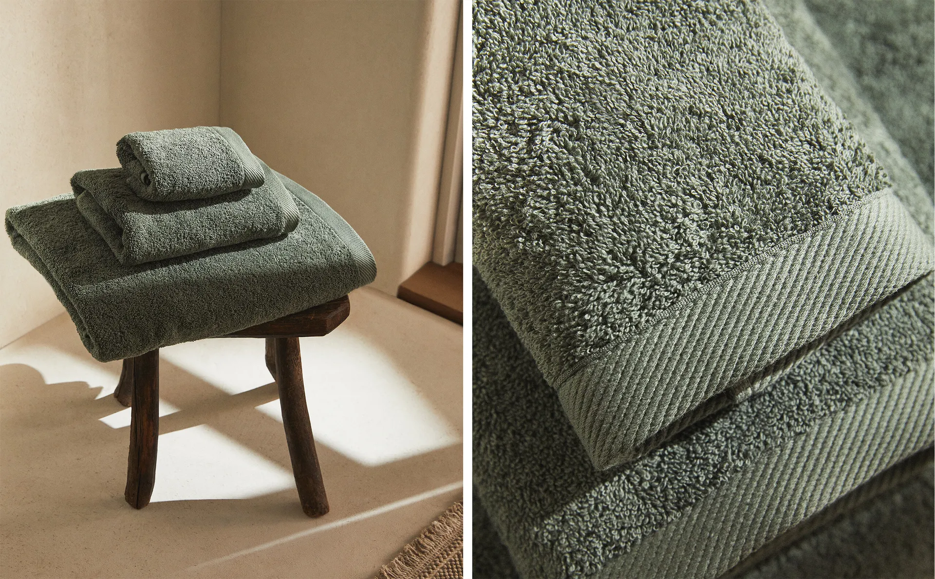 

(500 гxм²) простое хлопковое махровое полотенце Zara Home, хаки