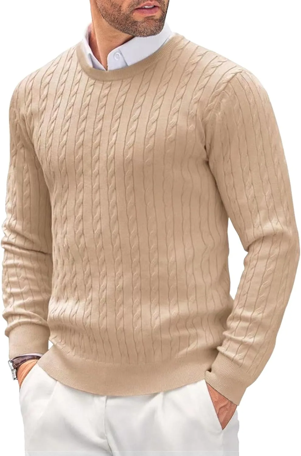 

Мужской свитер с косой вязкой Slim Fit