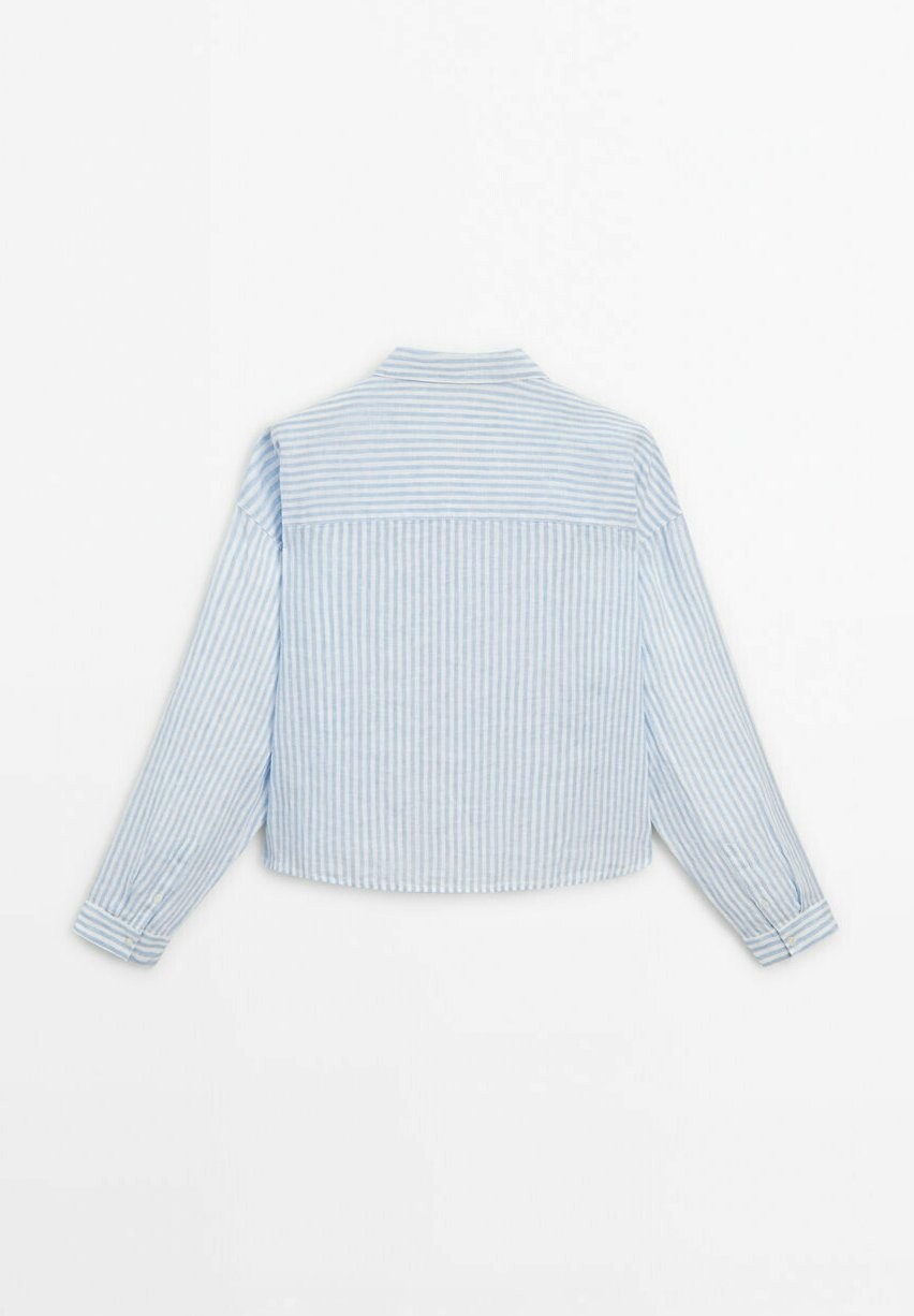 

Блуза на пуговицах Striped Crop Massimo Dutti, светло-голубая
