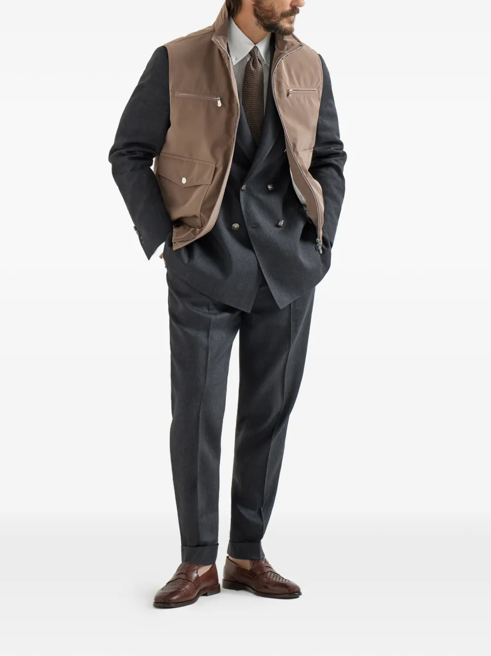 

Плиссированные брюки с зигзагообразным узором Brunello Cucinelli, серый