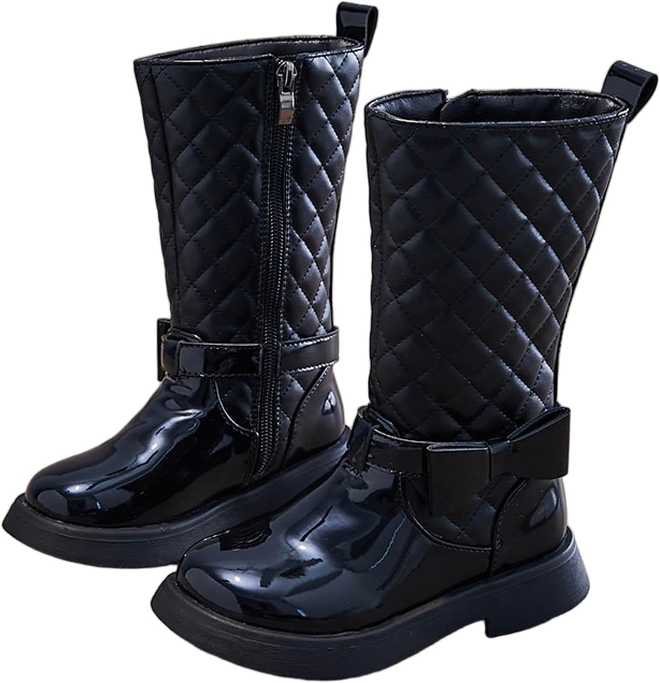 

Девчачьи зимние высокие ботинки на колено из искусственной кожи с молнией сбоку, модные боевые ботинки, удобные, водонепроницаемые высокие ботинки Generic, черный