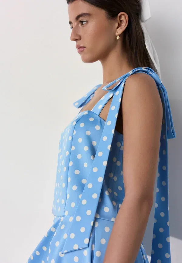 Топ-блуза Regular fit Tabitha Simmons x Tie Shoulder Cami Top Next, синий в горошек — фото 3