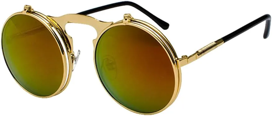 

Складные солнцезащитные очки в стиле стимпанк небольшого размера, круглые, с металлическим покрытием, для мужчин, с пружинными дужками generic, Red Mirror