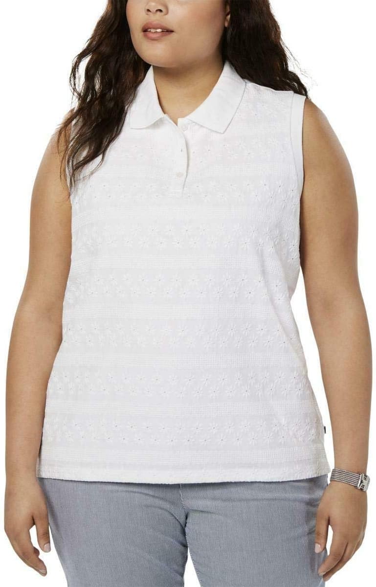 

Кружевная рубашка-поло без рукавов Tommy Hilfiger больших размеров, White