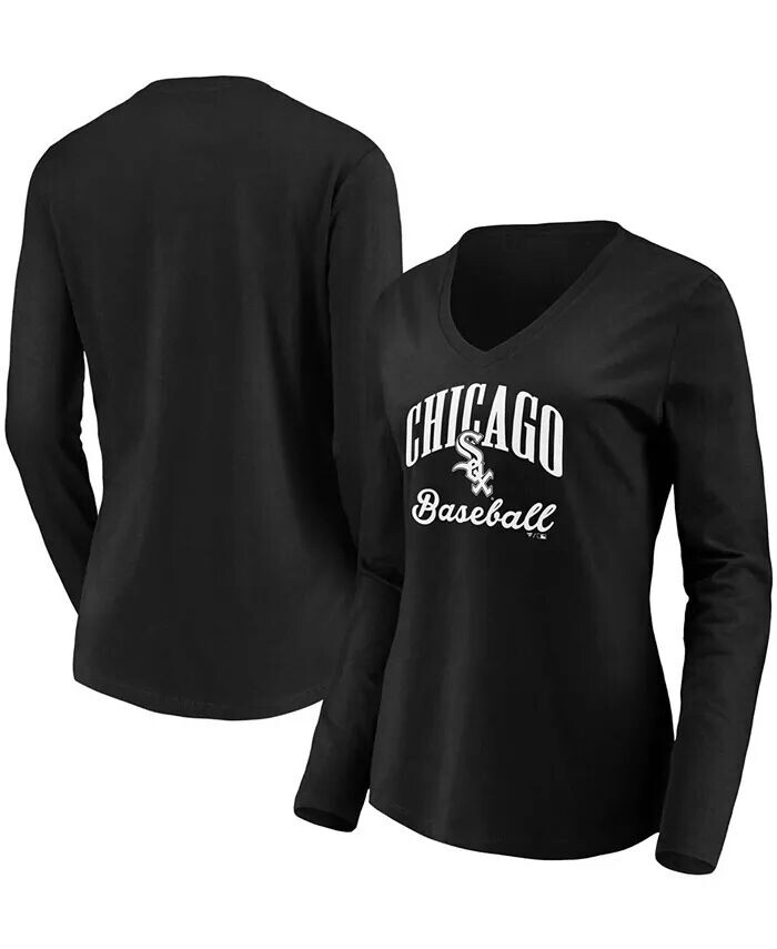 

Женская черная футболка Chicago White Sox Victory Script с v-образным вырезом и длинными рукавами Fanatics
