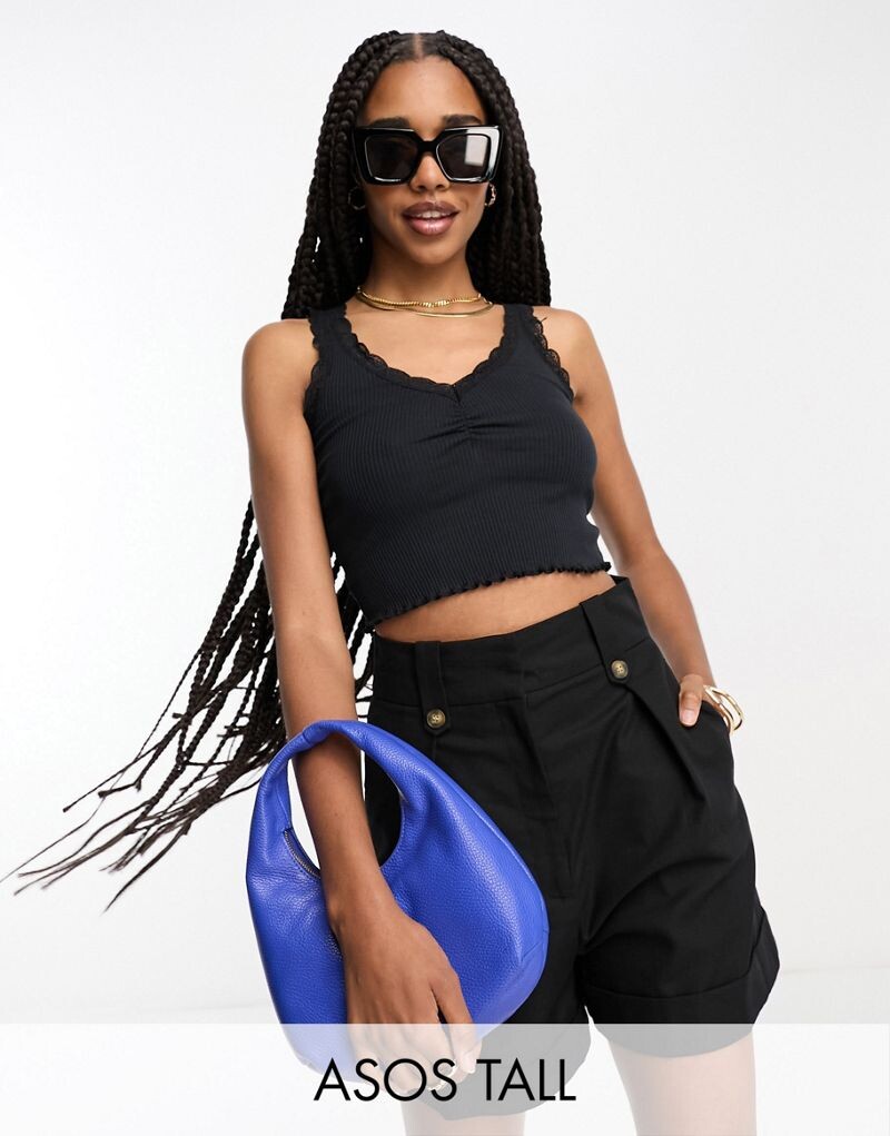 

Черные шорты для мамы из смесового льна ASOS DESIGN Tall с петлями для ремня