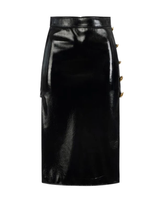 

Виниловая юбка с декоративными пуговицами Elisabetta Franchi, черный