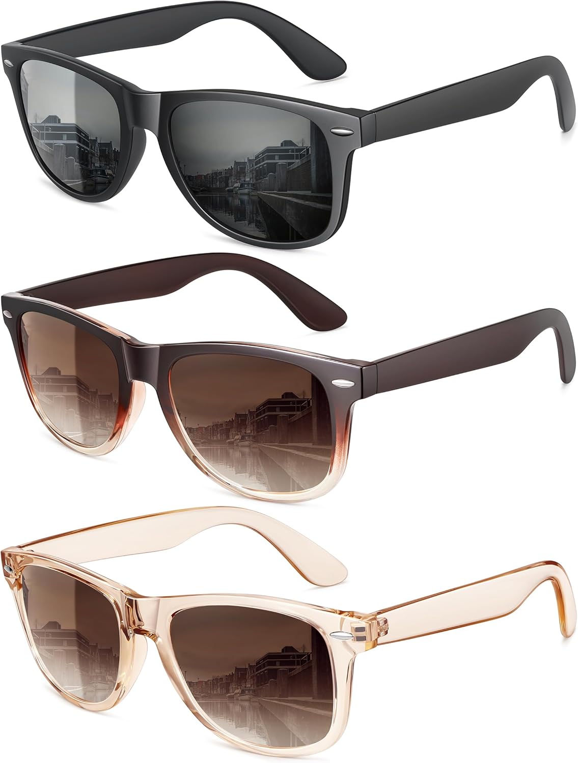 

Поляризованные солнцезащитные очки MEETSUN для женщин и мужчин, классические ретро-стиль, модные очки для вождения, защита UV400 (3 шт.), (3 Pack) Matte Black + Brown Gradient + Light Brown