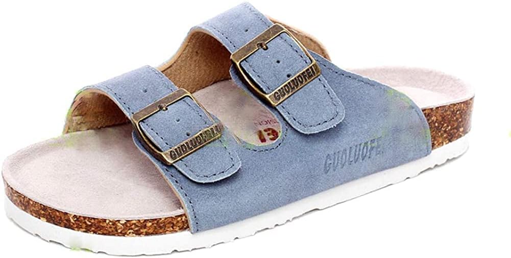 

Женские и мужские сандалии Asifn на пробковой подошве с плоской подошвой, регулируемым ремешком и пряжкой, удобные с открытым носком, замшевые летние, синий