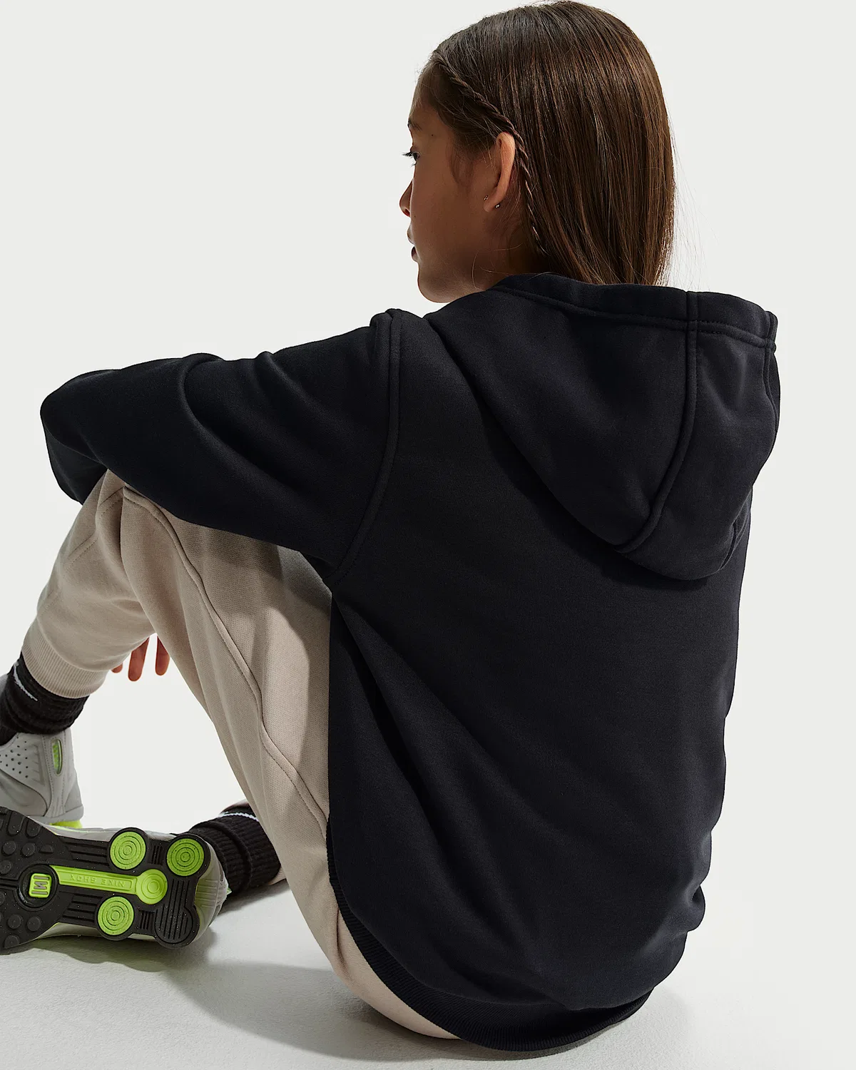 Детская худи Nike Sportswear Club Fleece, Black/White/Light Liquid Lime — фото 4