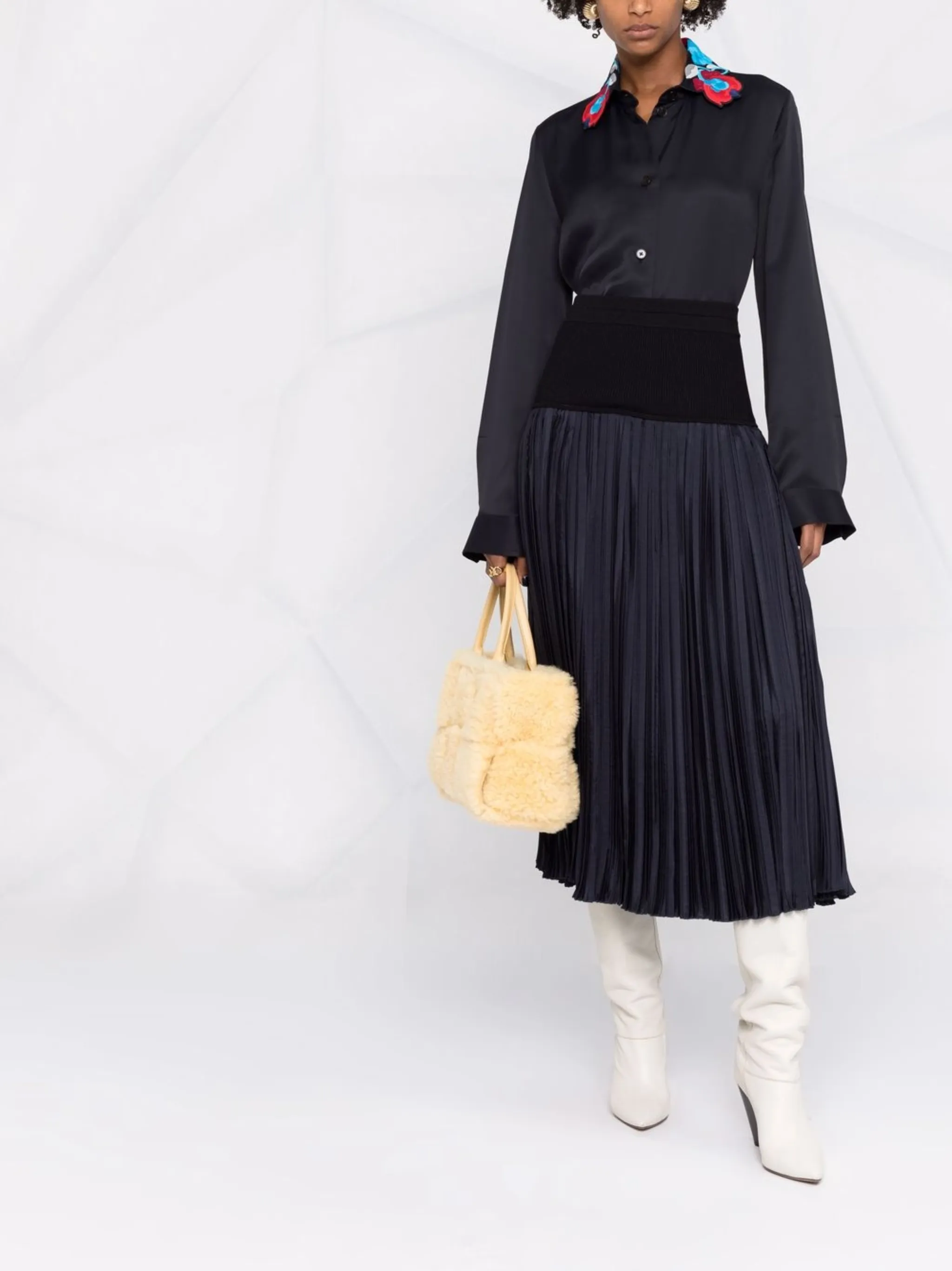 Атласная рубашка с цветочной вышивкой Jil Sander, синий — фото 2