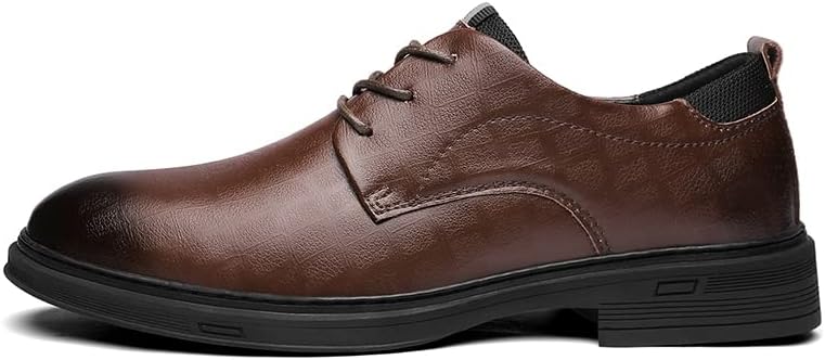 

Классические мужские туфли на шнуровке с круглым носком, в клетку, из искусственной кожи, дерби, с нескользящей резиновой подошвой Lhyxu, коричневый