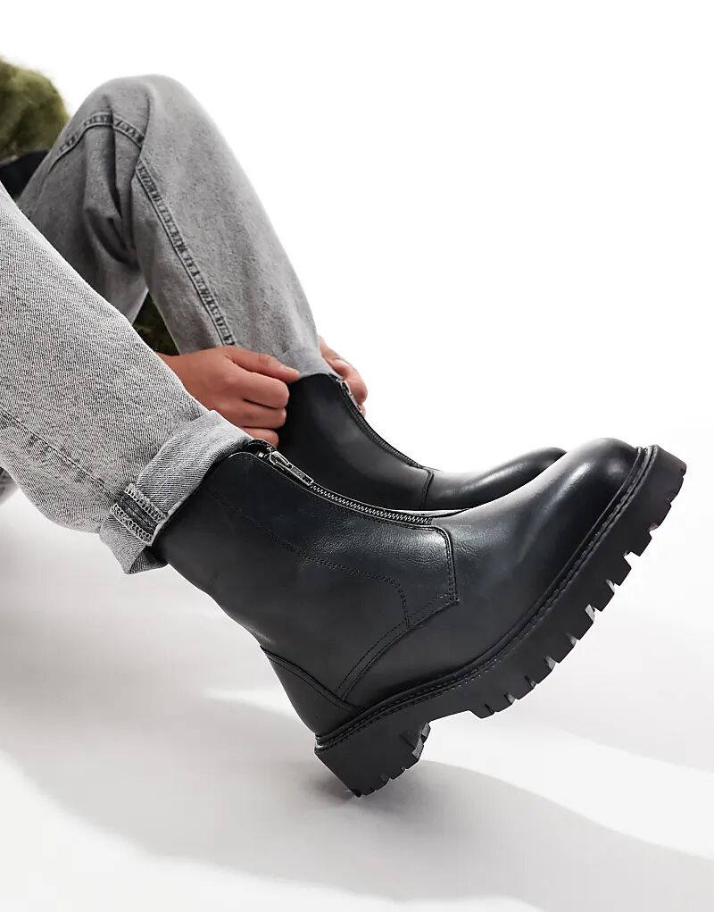 

Ботинки из черной кожи с молнией ASOS DESIGN