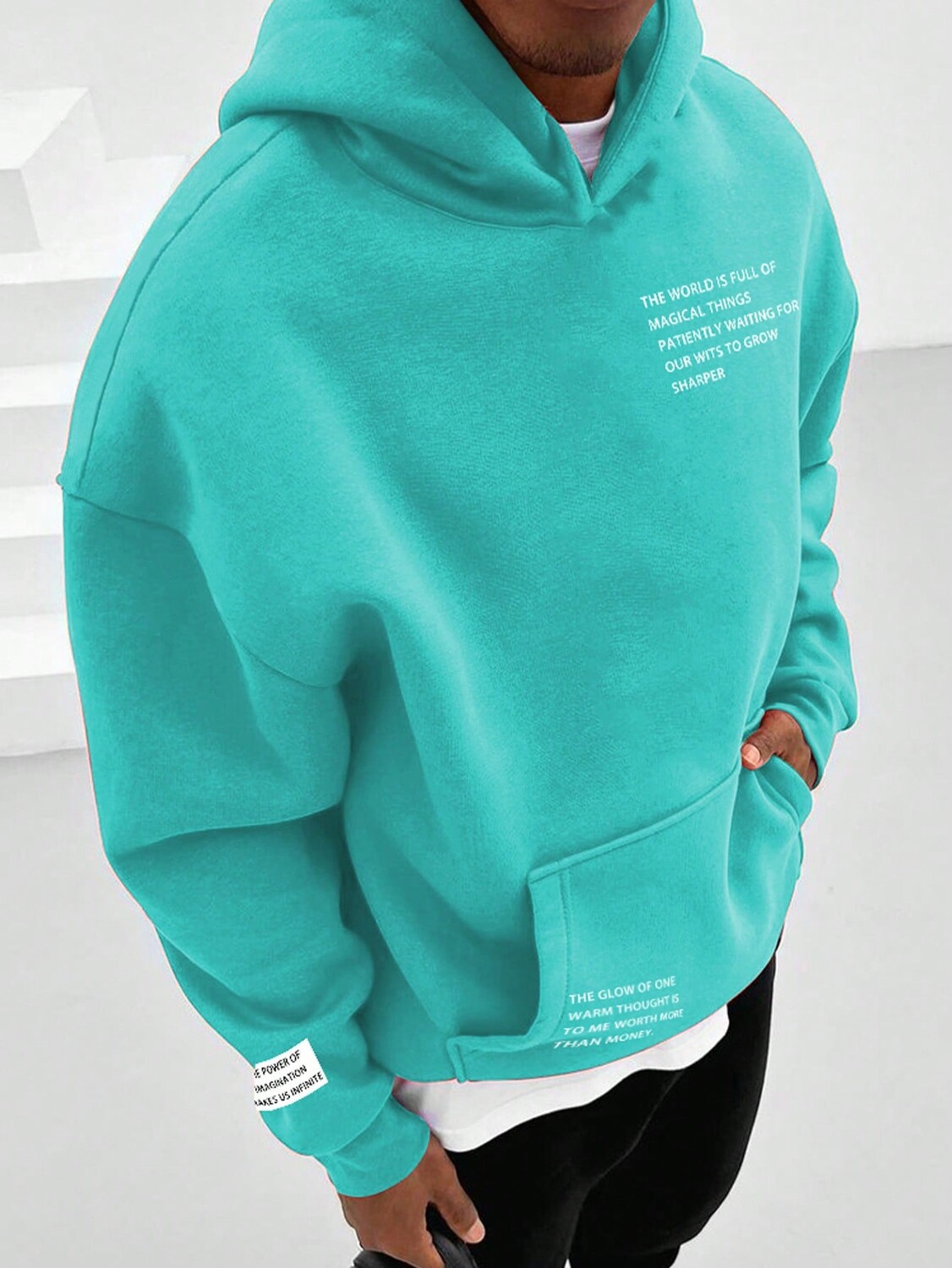 

Мужская толстовка Homme с графическим слоганом и карманом-кенгуру с заниженными плечами Manfinity, мятный/синий