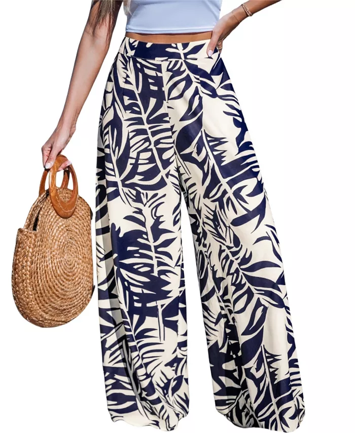 

Женские тропические брюки с цветочным принтом и широкими штанинами Cupshe, синий