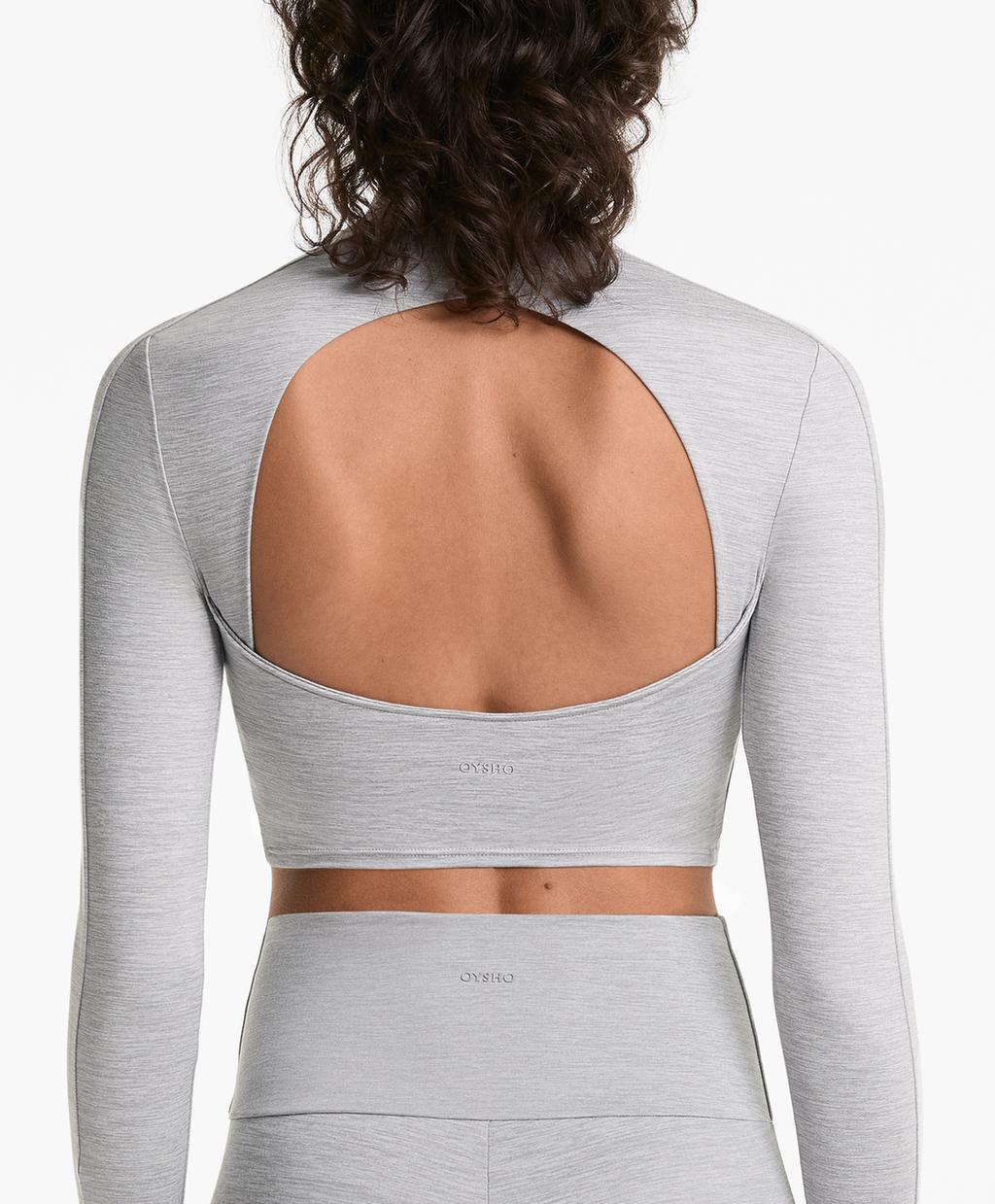 

Укороченная футболка Comfortlux с высоким воротом и длинными рукавами Oysho, цвет Pale Grey Melange
