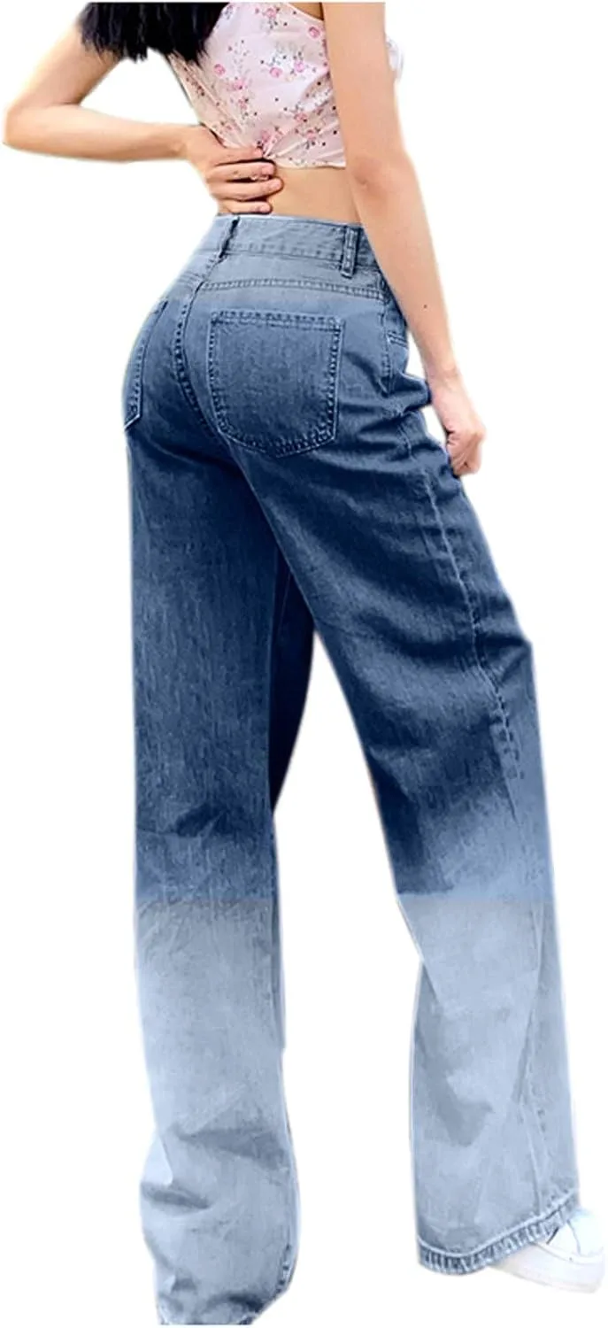 Женские джинсы Wide Leg Ombre Color High Waisted Stretch — фото 3