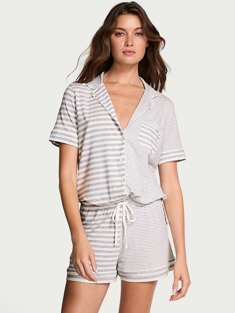 

Мягкий короткий пижамный комплект из модала Victoria'S Secret, modal soft medium heather grey/coconut white yd stripe