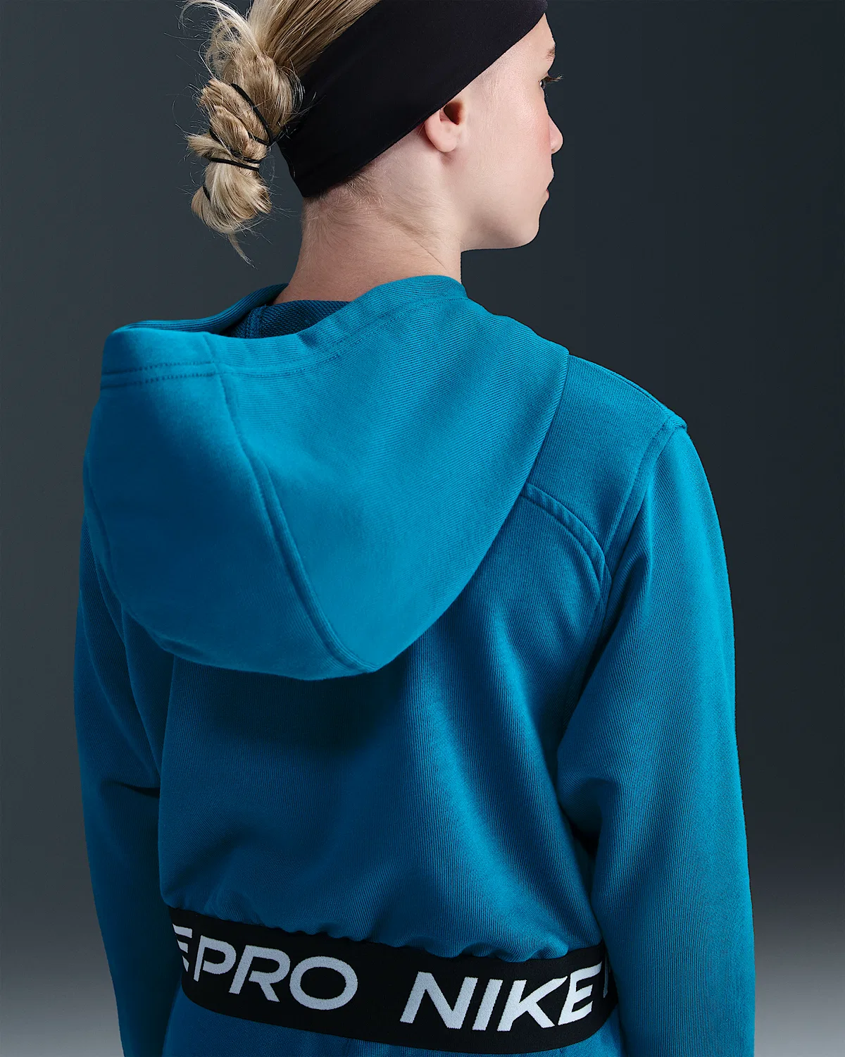Детская (девичья) флисовая кофта Nike Pro Fleece Dri-FIT на молнии, Green Abyss/Green Abyss/Black/White — фото 2